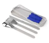 Дорожные столовые приборы Monbento Slim Box Blue в футляре: ложка, вилка, нож, нержавеющая сталь, серебристо-синие — фото 3