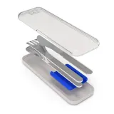 Дорожные столовые приборы Monbento Slim Box Blue в футляре: ложка, вилка, нож, нержавеющая сталь, серебристо-синие — фото 4