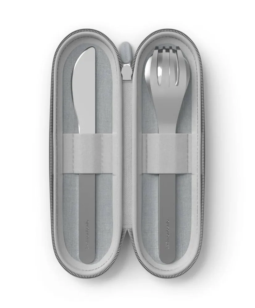 Дорожный набор столовых приборов Monbento Slim Nest Grey в футляре на молнии, ложка, вилка, нож, светло-серый