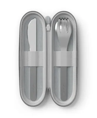 Дорожный набор столовых приборов Monbento Slim Nest Grey в футляре на молнии, ложка, вилка, нож, светло-серый