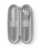 Дорожный набор столовых приборов Monbento Slim Nest Grey в футляре на молнии, ложка, вилка, нож, светло-серый — фото 1