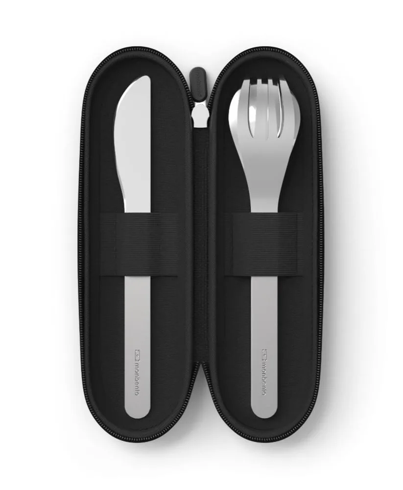 Дорожный набор столовых приборов Monbento Slim Nest Black в футляре на молнии, ложка, вилка, нож, чёрный