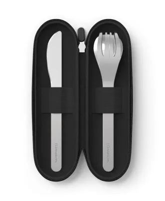 Дорожный набор столовых приборов Monbento Slim Nest Black в футляре на молнии, ложка, вилка, нож, чёрный