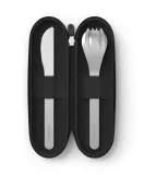 Дорожный набор столовых приборов Monbento Slim Nest Black в футляре на молнии, ложка, вилка, нож, чёрный — фото 1