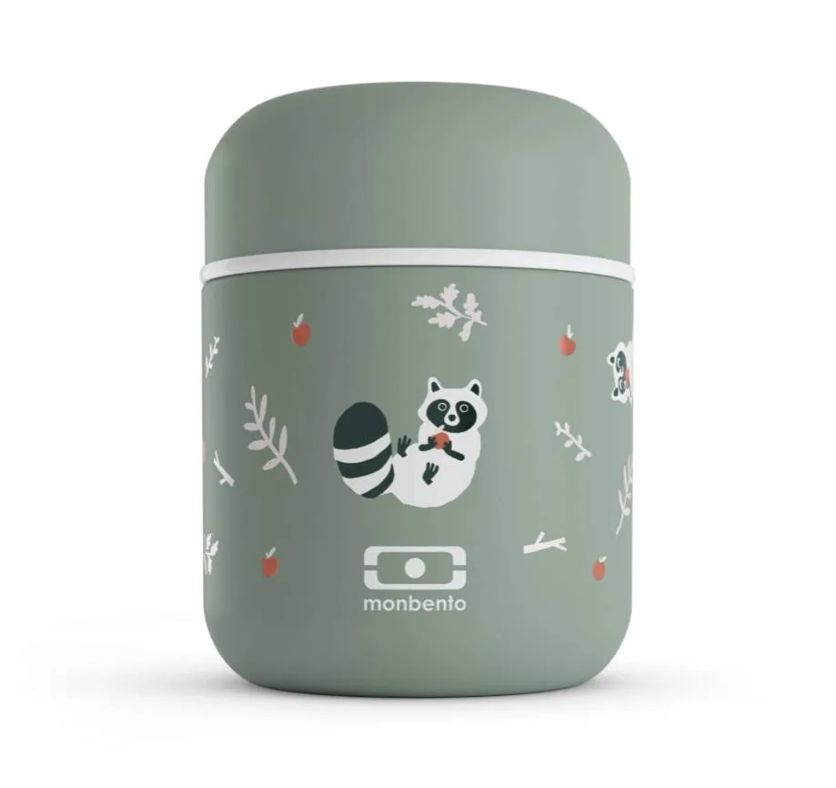Термос для еды детский Monbento Capsule Raccoon 280 мл, зелёный, с енотами