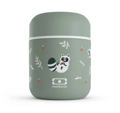 Термос для еды детский Monbento Capsule Raccoon 280 мл, зелёный, с енотами