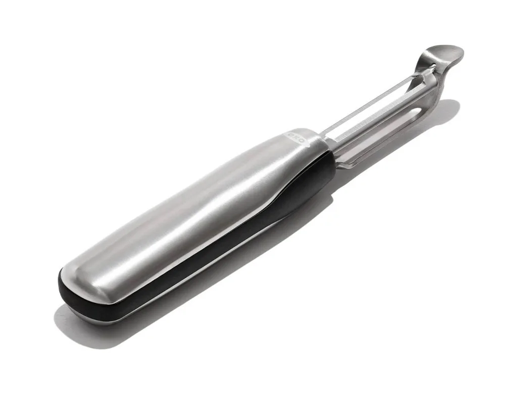 Овощечистка прямая двусторонняя OXO Steel 19 × 3,1 см, нержавеющая сталь, лезвие в японском стиле, серебристая