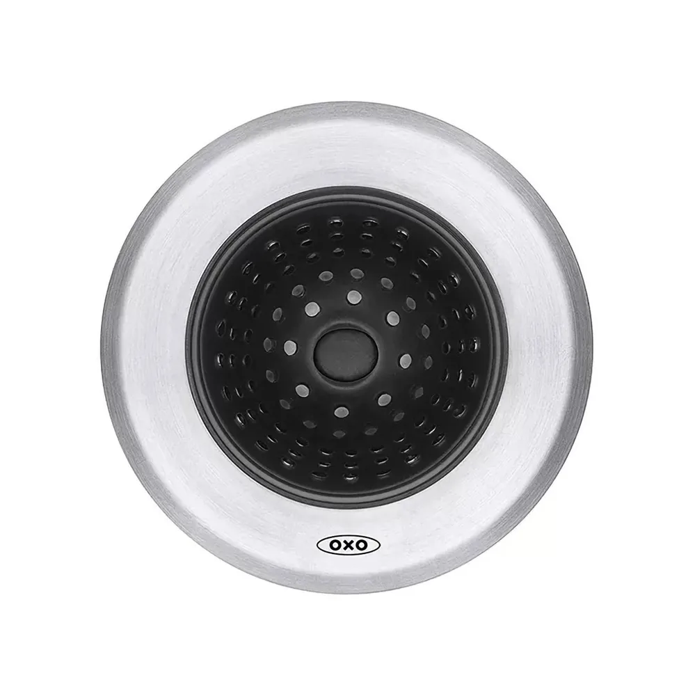 Сито для раковины OXO Good Grips из нержавеющей стали и силикона, без BPA, чёрное с серебристым, диаметр 11 см