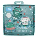 Формочки для печенья PME Cake Зимняя одежда, набор 3 шт, свитер, шапка и варежка, пластик, синие — фото 1