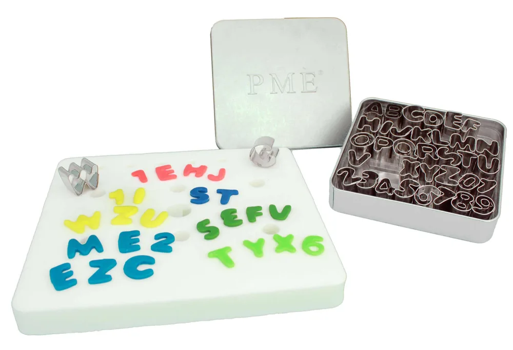 Вырубки для букв и цифр PME Cake Alphabet Cutters, строчные буквы от A до Z и цифры от 0 до 9, 2 на 2 см, нержавеющая сталь
