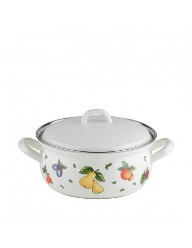 Кастрюля эмалированная с крышкой Riess Fruit Garden 1,5 л, 18 см, низкая, разноцветная