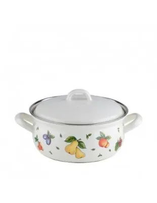 Кастрюля эмалированная с крышкой Riess Fruit Garden 1,5 л, 18 см, низкая, разноцветная