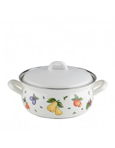 Кастрюля эмалированная с крышкой Riess Fruit Garden 2 л, 20 см, низкая, разноцветная