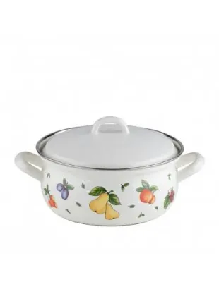 Кастрюля эмалированная с крышкой Riess Fruit Garden 2 л, 20 см, низкая, разноцветная