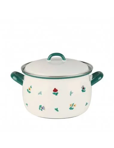 Кастрюля эмалированная с крышкой Riess Gmundner Streublumen 2,5 л, 18 см, высокая, разноцветная