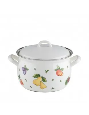 Кастрюля эмалированная высокая с крышкой Riess Fruit Garden 2,5 л, 18 см, разноцветная