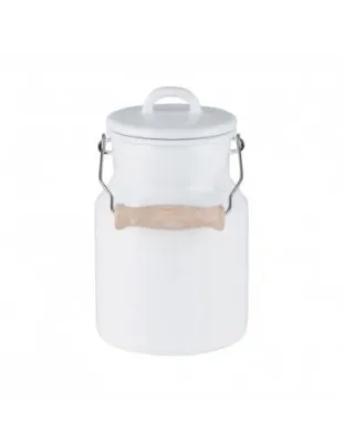 Бидон эмалированный Riess Classic Weiss 1,5 л, 19 см, с крышкой и деревянной ручкой, белый