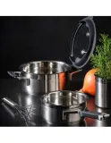 Кастрюля низкая Rösle Silence Pro 20 см 2,9 л, крышка со сливом, силиконовый обод, нержавеющая сталь 18/10, для индукции — фото 3