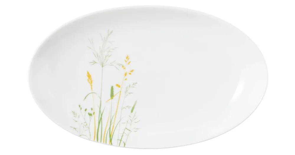 Блюдо овальное фарфоровое Seltmann Weiden Meadow Grasses Green 24 × 14,5 см, белое с узором луговых трав