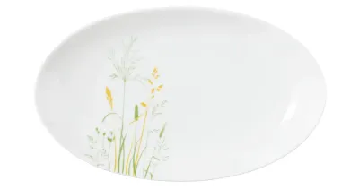 Блюдо овальное фарфоровое Seltmann Weiden Meadow Grasses Green 24 × 14,5 см, белое с узором луговых трав