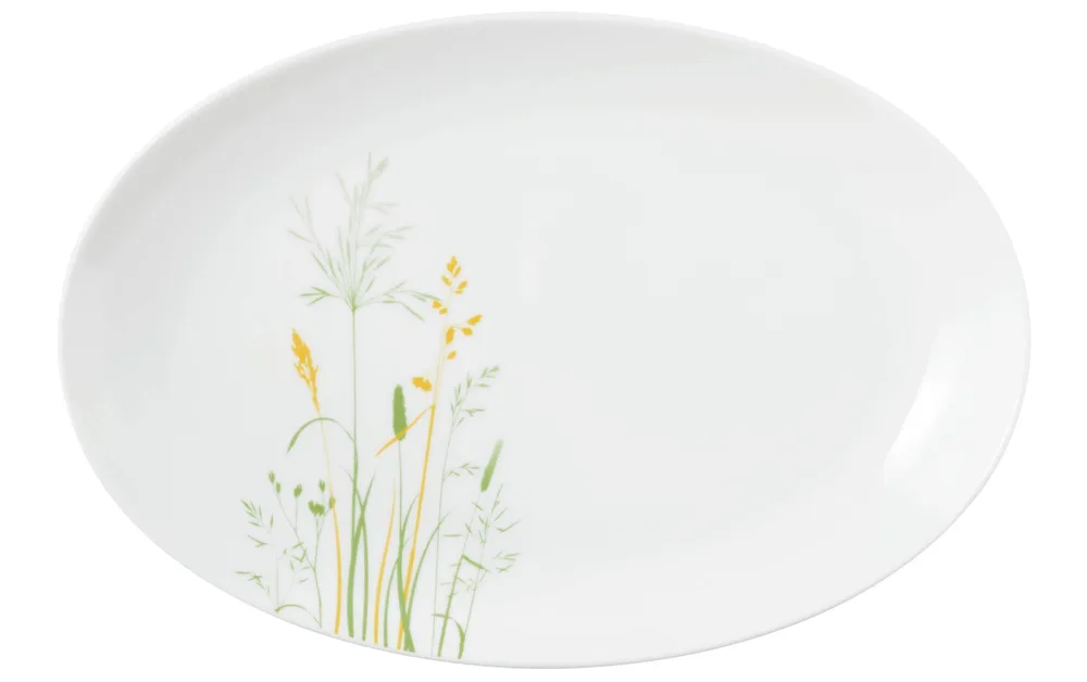 Блюдо овальное фарфоровое Seltmann Weiden Meadow Grasses Green 31,5 × 21 см, белое