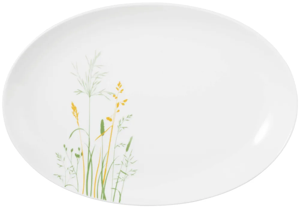 Блюдо овальное большое фарфоровое Seltmann Weiden Meadow Grasses Green 35 × 24 см, белое