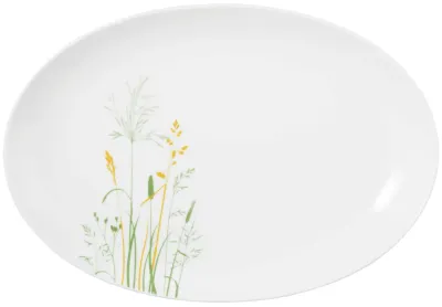 Блюдо овальное большое фарфоровое Seltmann Weiden Meadow Grasses Green 35 × 24 см, белое