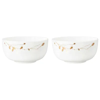 Миски фарфоровые Seltmann Weiden Liberty Golden Rose Hip 17,5 см, набор 2 шт, белые с золотистым узором листьев