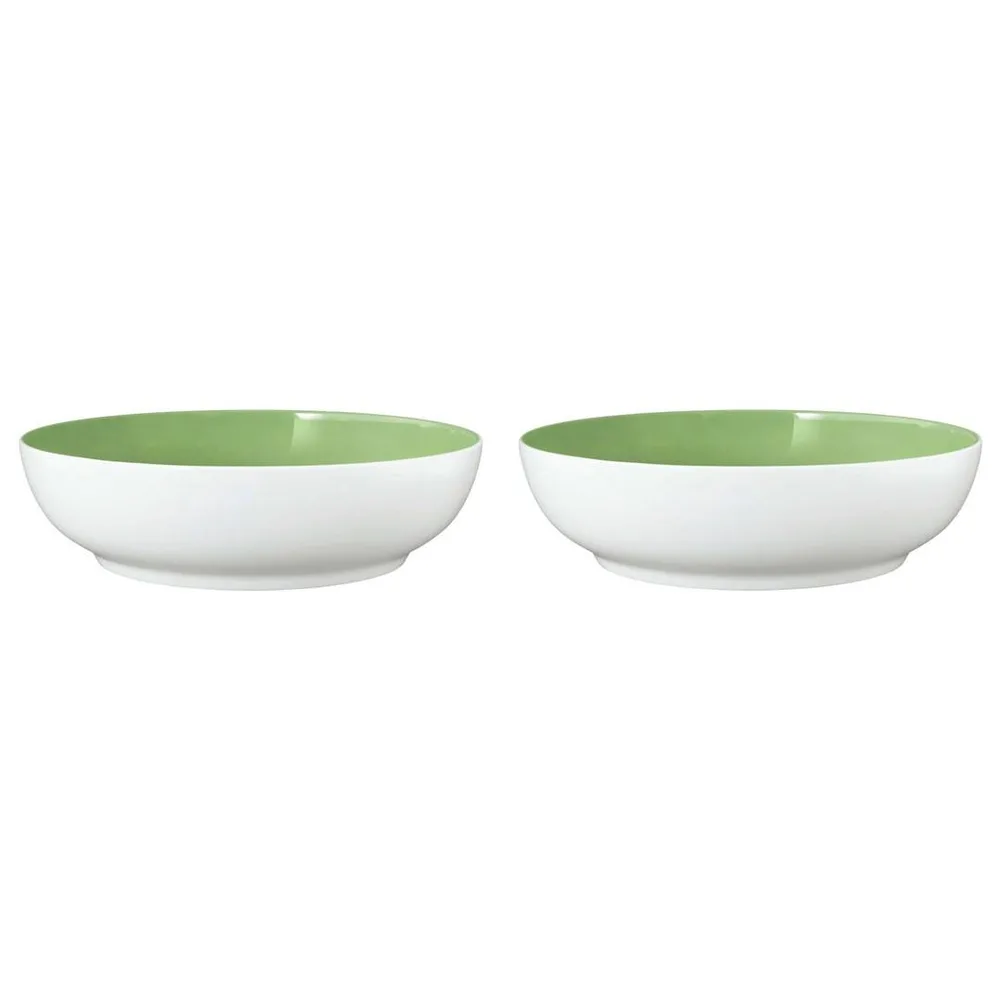 Миски салатные фарфоровые Seltmann Weiden Meadow Grasses Green 25 см, набор 2 шт, белые снаружи, зелёные внутри