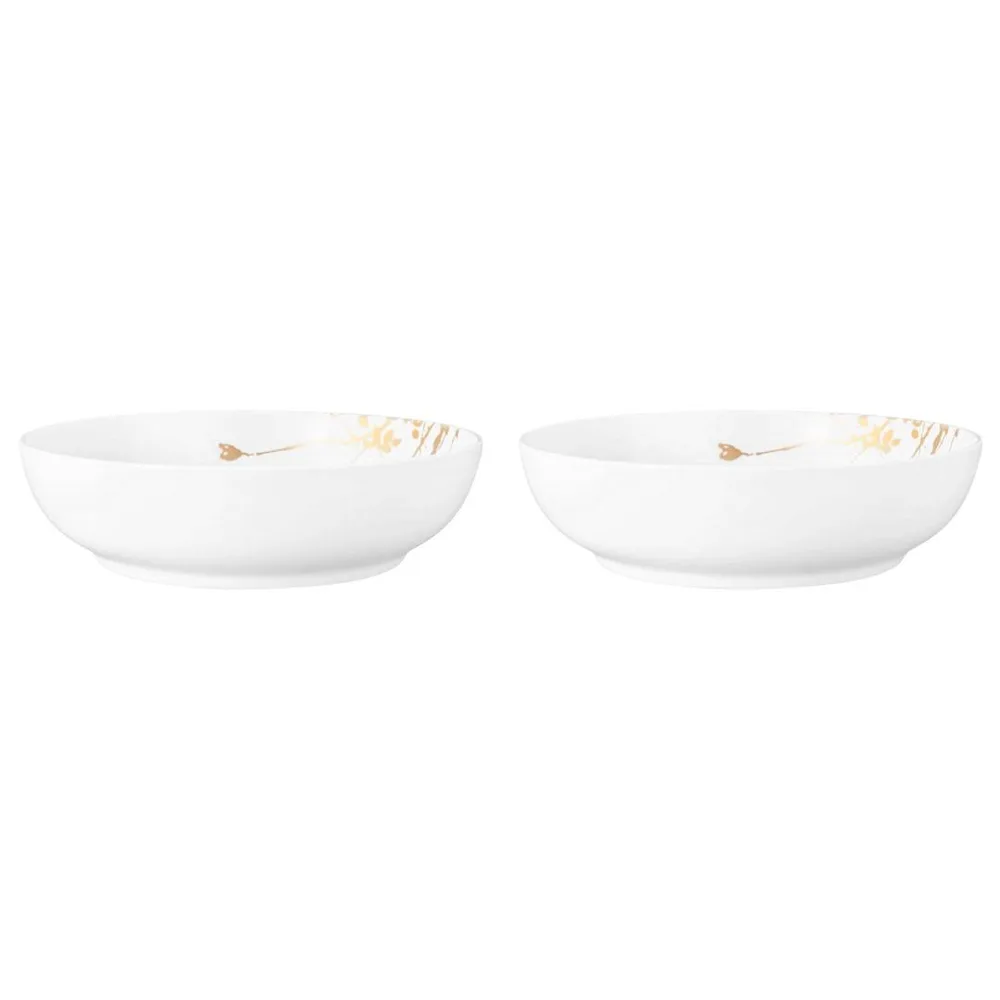 Миски большие фарфоровые Seltmann Weiden Liberty Golden Rose Hip 25 см, набор 2 шт, белые с золотистым узором