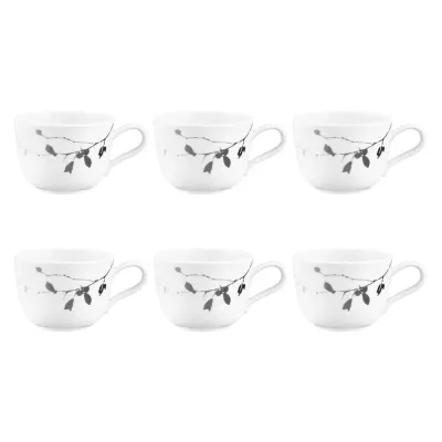 Чашки кофейные фарфоровые Seltmann Weiden Liberty Dark Rose Hip 260 мл, набор 6 шт, белые с тёмным узором листьев