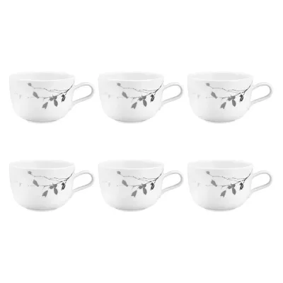Чашки кофейные большие фарфоровые Seltmann Weiden Liberty Dark Rose Hip, набор 6 шт, белые с тёмным узором листьев