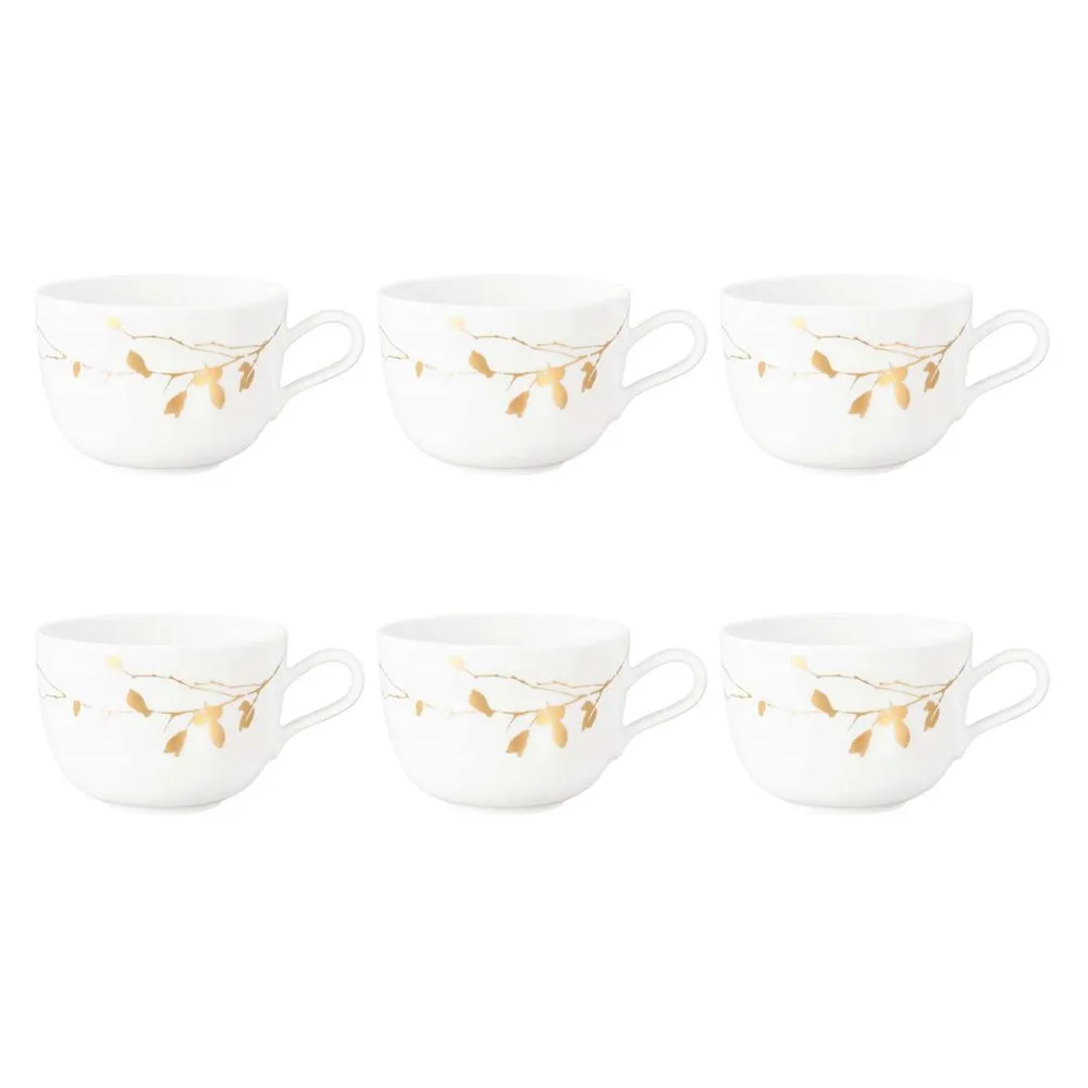 Чашки кофейные большие фарфоровые Seltmann Weiden Liberty Golden Rose Hip 380 мл, набор 6 шт, белые с золотистым узором