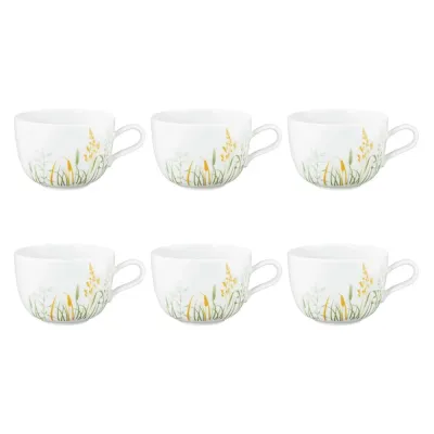 Чашки кофейные фарфоровые Seltmann Weiden Meadow Grasses Green 380 мл, набор 6 шт, белые с узором из полевых цветов