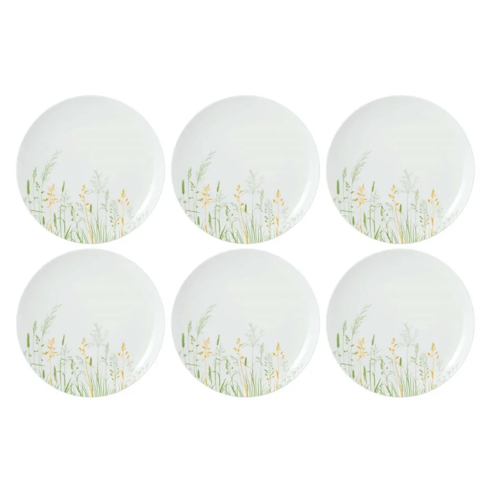Тарелки салатные фарфоровые Seltmann Weiden Meadow Grasses Green 22,5 см, набор 6 шт, белые с цветочным узором