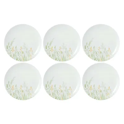 Тарелки салатные фарфоровые Seltmann Weiden Meadow Grasses Green 22,5 см, набор 6 шт, белые с цветочным узором