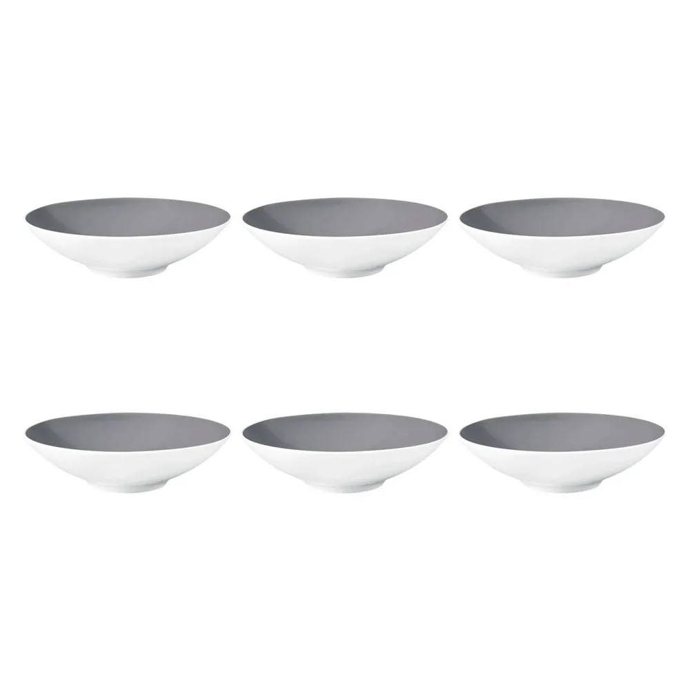 Тарелки суповые глубокие фарфоровые Seltmann Weiden Life Fashion Elegant Grey 20 см, набор 6 шт, белые с серым внутри