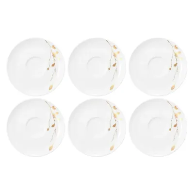 Блюдца фарфоровые Seltmann Weiden Liberty Golden Rose Hip 16,5 см, набор 6 шт, белые с золотистым узором листьев