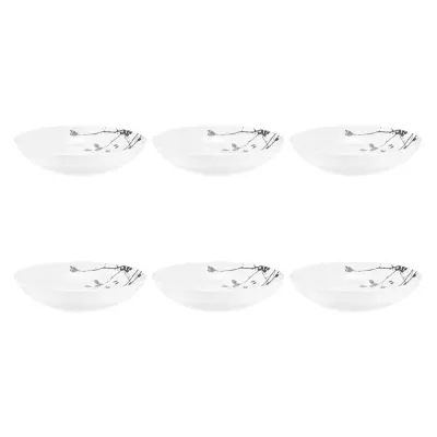 Тарелки суповые фарфоровые Seltmann Weiden Liberty Dark Rose Hip 21 см, набор 6 шт, белые с тёмным узором листьев