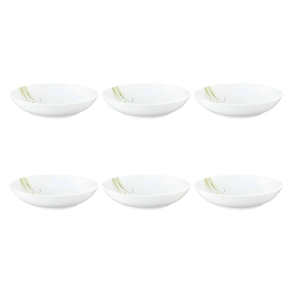 Тарелки глубокие суповые фарфоровые Seltmann Weiden Meadow Grasses Green 21 см, набор 6 шт, белые