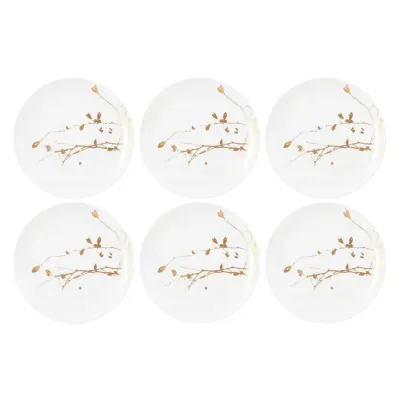 Тарелки обеденные фарфоровые Seltmann Weiden Liberty Golden Rose Hip 27,5 см, набор 6 шт, белые с золотистым узором листьев