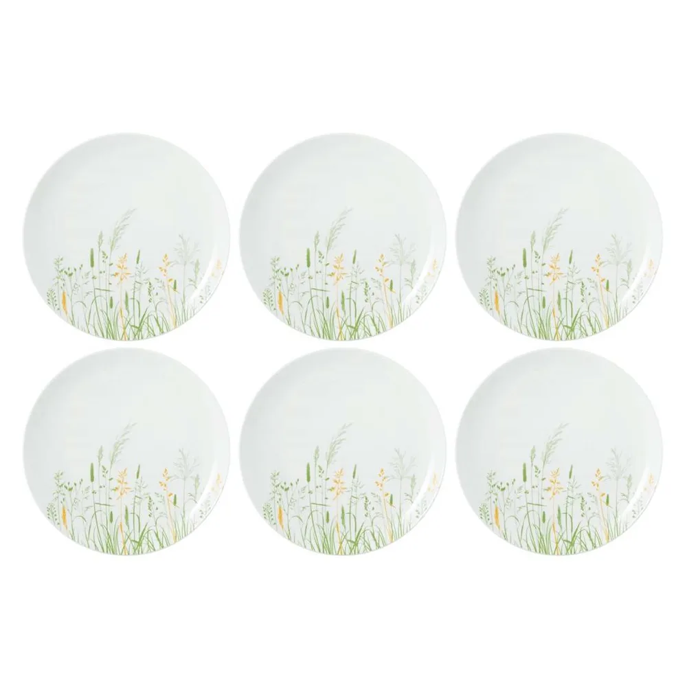 Тарелки обеденные фарфоровые Seltmann Weiden Meadow Grasses Green 27,5 см, набор 6 шт, белые с узором трав