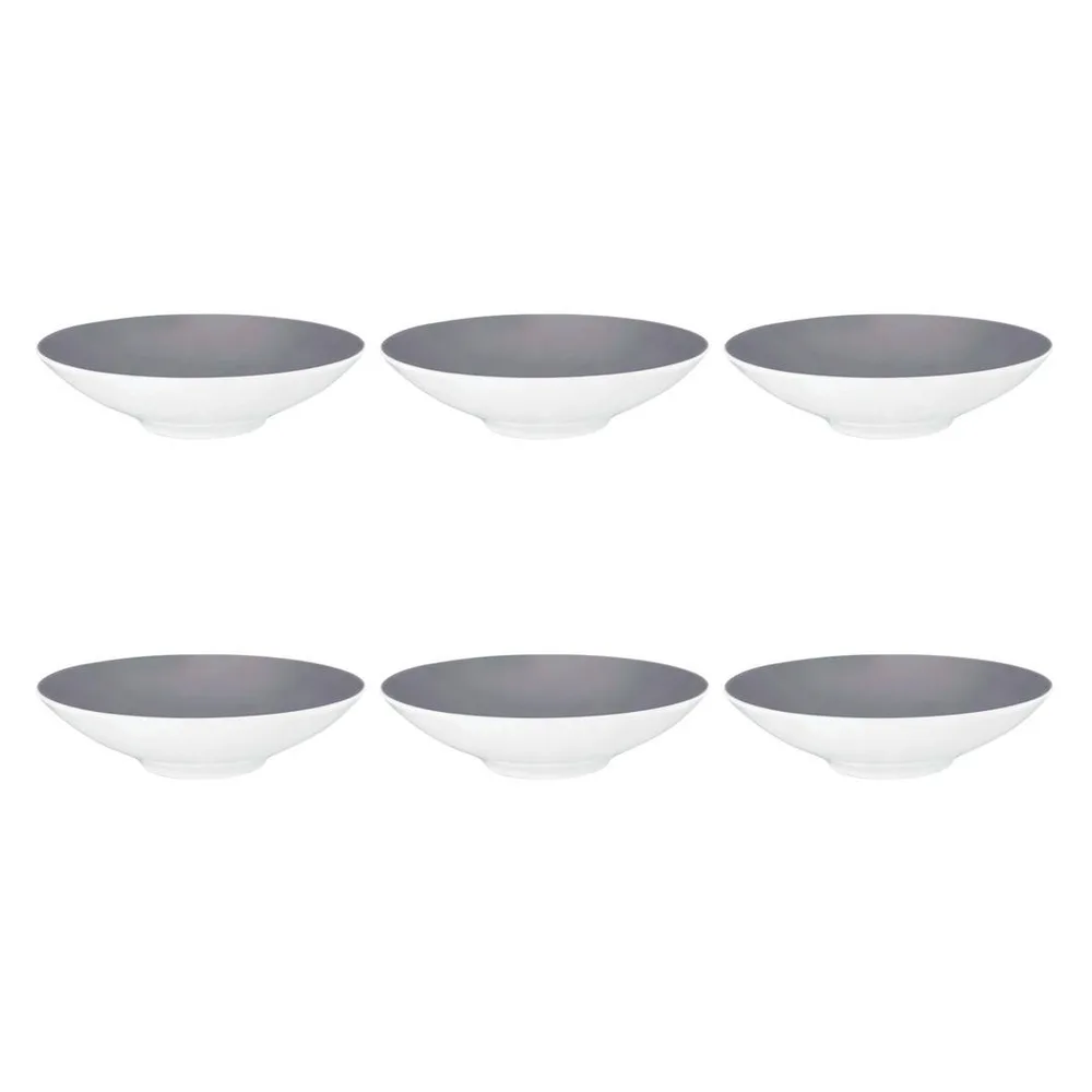 Тарелки суповые глубокие фарфоровые Seltmann Weiden Life Fashion Elegant Grey 23 см, набор 6 шт, белые с серым внутри