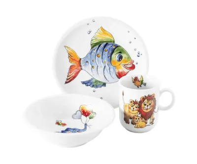 Набор детской посуды фарфоровый Seltmann Weiden Colorful Wildlife, 3 предмета: кружка, миска, тарелка, белый