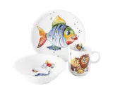 Набор детской посуды фарфоровый Seltmann Weiden Colorful Wildlife, 3 предмета: кружка, миска, тарелка, белый — фото 1