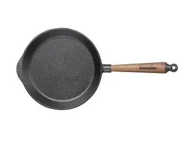 Круглая сковорода Skeppshult Walnut 24 см, чугун, ручка из ореха, для мяса, рыбы и гренок, для индукции