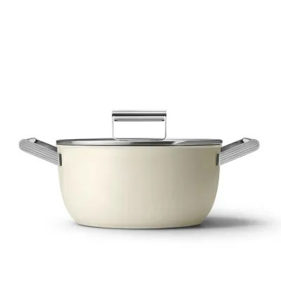 Кастрюля Smeg 50's Style CSF2412CRM 24 см, 5,4 л, с керамическим антипригарным покрытием, кремовая