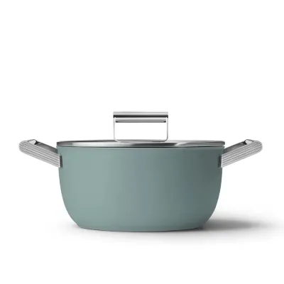 Кастрюля Smeg 50's Style CSF2412EGM 24 см, 5,4 л, керамическое антипригарное покрытие, изумрудная матовая