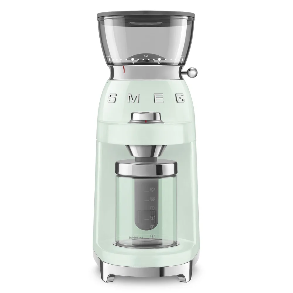 Кофемолка Smeg 50's Style CGF03PGEU, 150 Вт, 15 степеней помола, пастельно-зелёная
