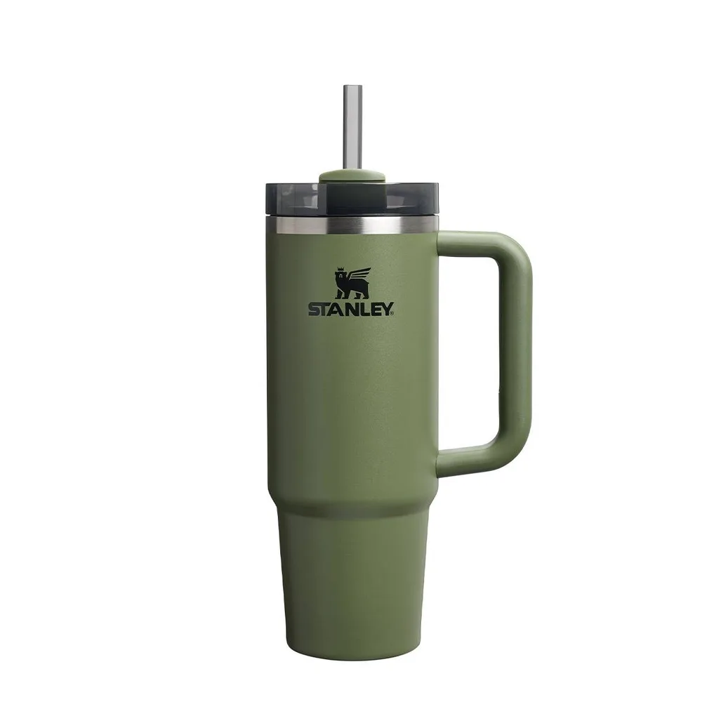 Термокружка Stanley Quencher H2.0 FlowState 890 мл, ручка и трубочка, сталь на 90% вторичная, зелёная Dried Pine